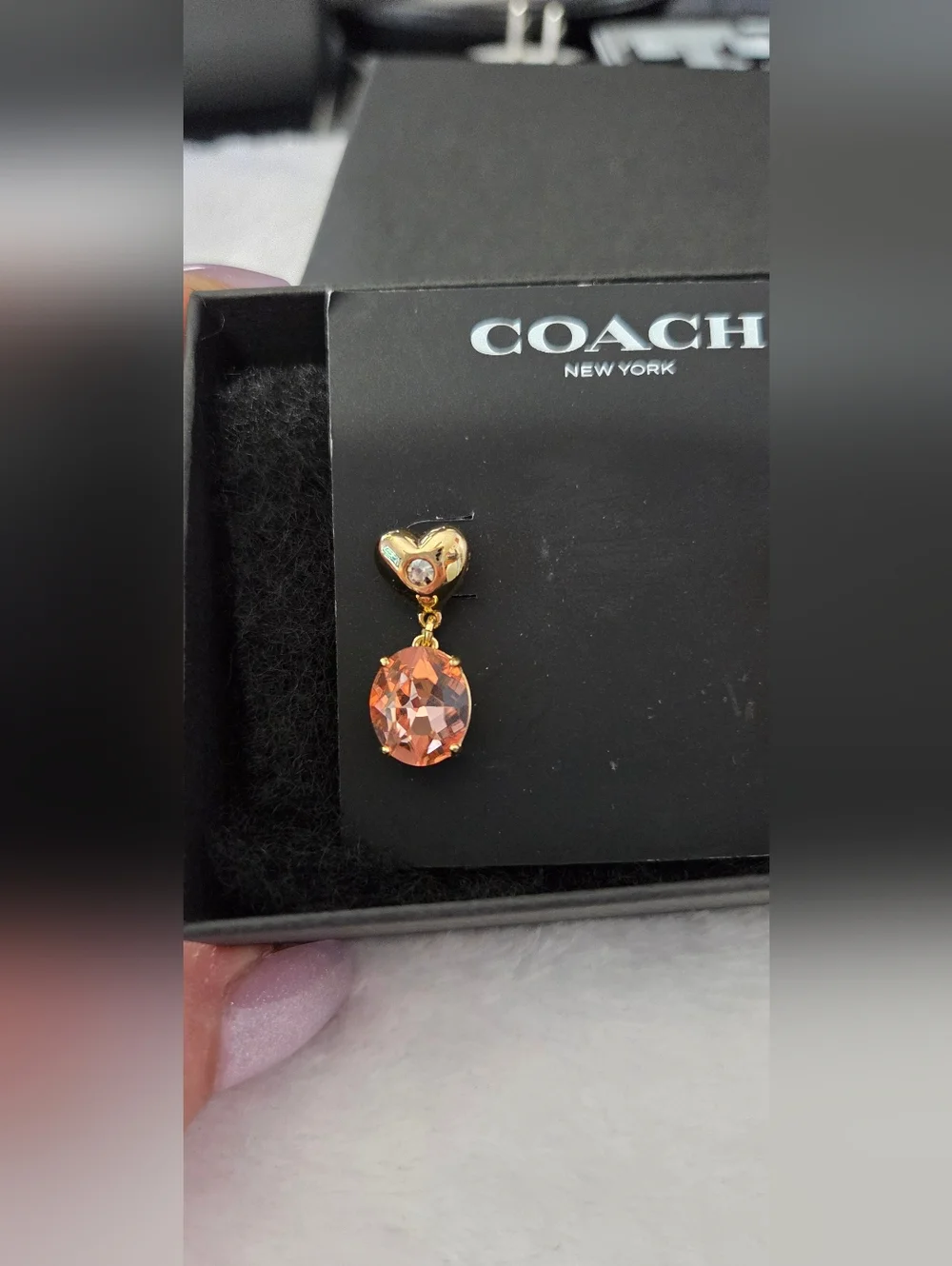 NWT Coach Pink Heart Stone Drop Earrings- AUTHENTIC Retail $118.00 - Picture 2 of 3